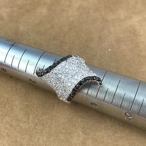 1CT Black Sapphire & Topaz Pave Set 925 Silver Ring